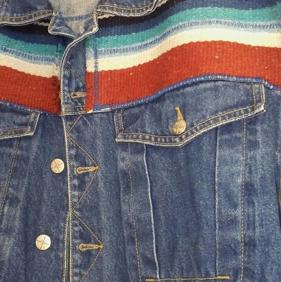 Denim Blue Jean Jacket Southwestern with Weaving - Picture 3 of 4